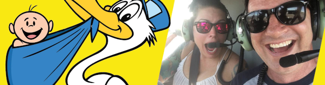 Photo of PKO and Wife Amanda in a Helicopter next to Stork Holding Baby Logo - Live Stage Designer, Set Designer, Live Event Production Manager, Event Stagehand Crew Supervisor, and Pyrotechnics Designer - Hollywood, Los Angeles, Las Vegas, South Beach, Miami - 323-907-5069 Hermosa Beach Marketing