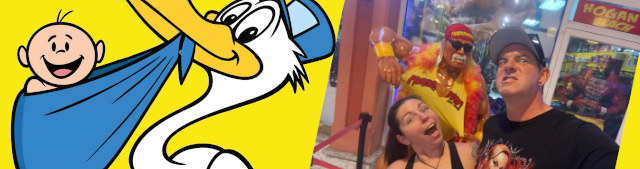 Photo of PKO and Wife Amanda at Hogan's Beach next to Stork Holding Baby Logo - Live Stage Designer, Set Designer, Live Event Production Manager, Event Stagehand Crew Supervisor, and Pyrotechnics Designer - Hollywood, Los Angeles, Las Vegas, South Beach, Miami - 323-907-5069 Hermosa Beach Marketing