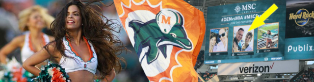 Photo by Ralph of Dolphins Cheerleader at Sun Life Stadium & Ralph and Jennifer on the Sun Life Stadium Jumbotron - Sports Photography Services - Hollywood, Los Angeles, Las Vegas, South Beach, Miami - 323-907-5069 Hermosa Beach Marketing