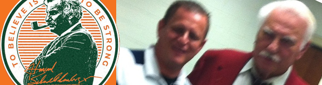 Photo of Ralph and Howard Schnellenberger together in Locker Room - Sports Photography Services - Hollywood, Los Angeles, Las Vegas, South Beach, Miami - 323-907-5069 Hermosa Beach Marketing